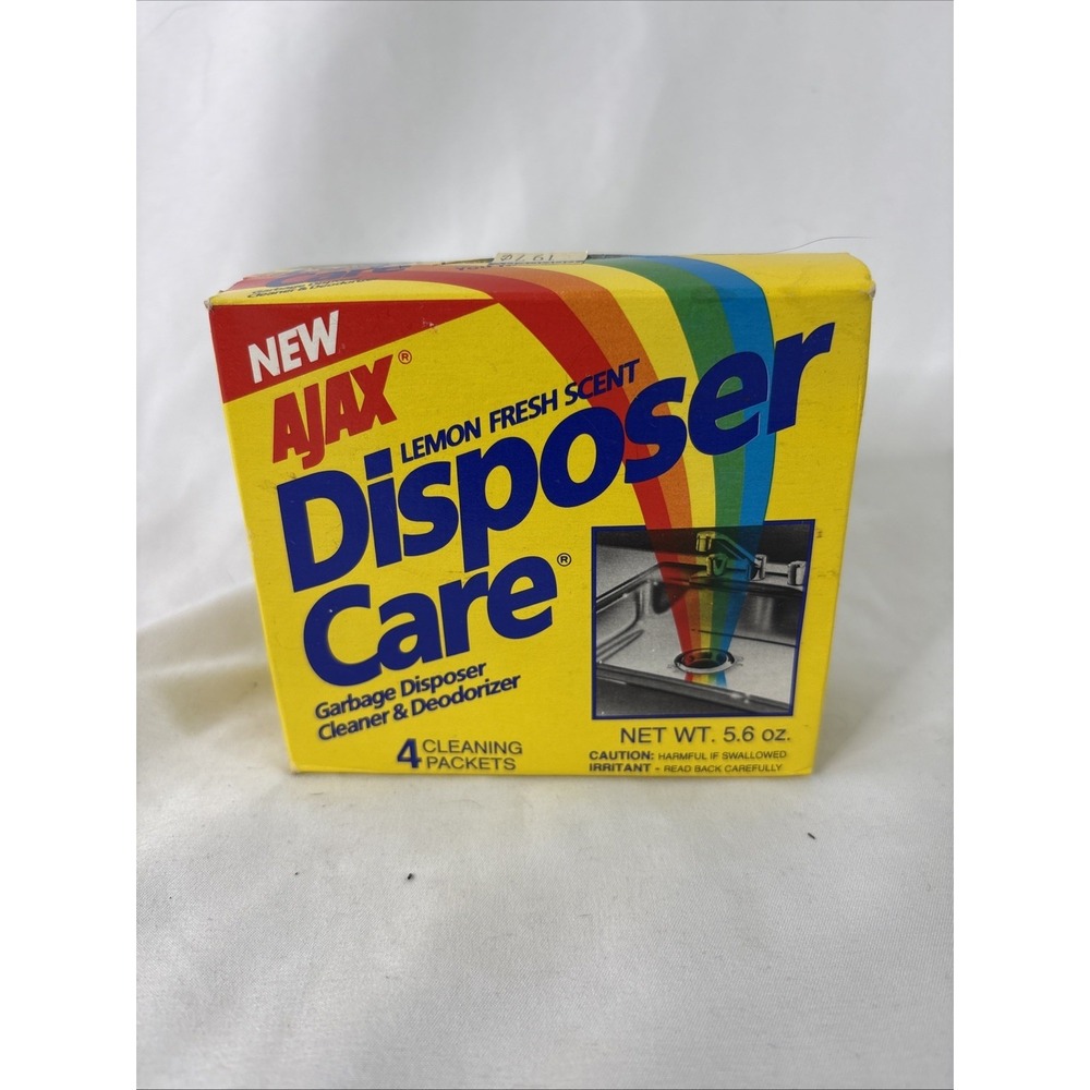 Vtg AJAX Disposer Care Lemon Fresh Scent 4 Cleaning Packets Sealed Prop